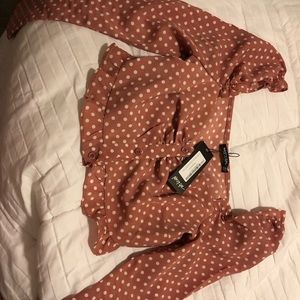 NastyGal pink polka dot crop top